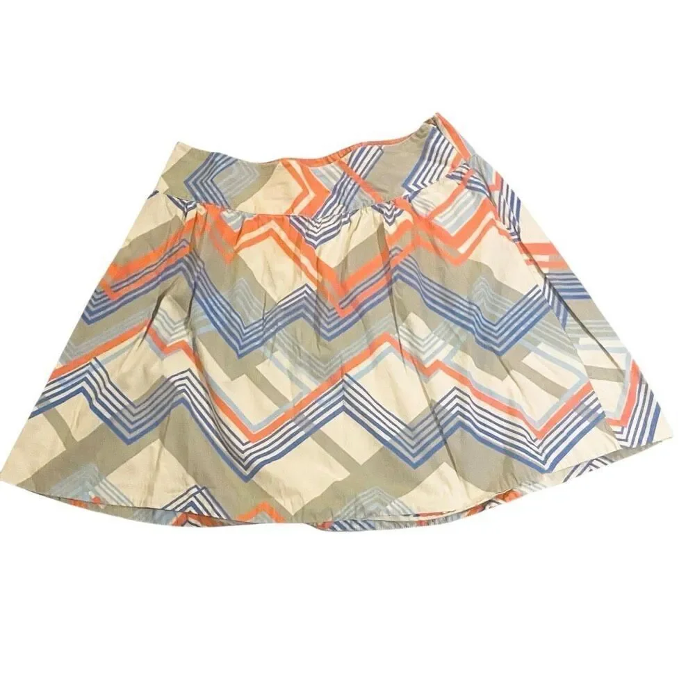 Merona Women’s Skirt 18 Cotton Chevron A-Line Geometric Print Multicolor Pockets